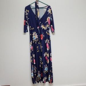 Flowing deep blue flowered dress